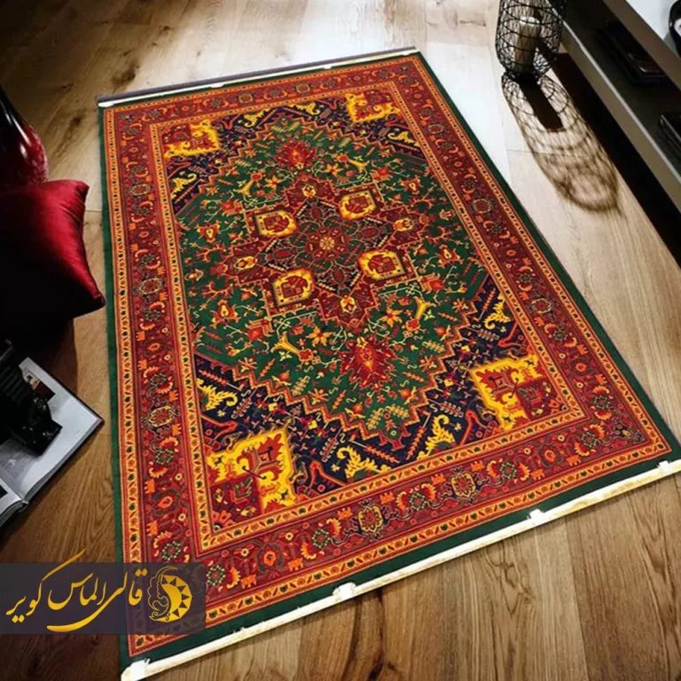فرش قرمز و سبز با طرح لچک و ترنج، ترکیب کلاسیک رنگهای ایرانی